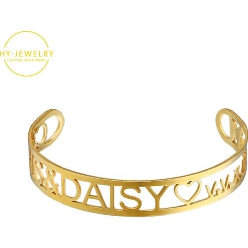 Customized Nameplate Name Bracelet Personalized Custom Cuff Bangles Women Men Rose Gold Stainless Steel Jewelry Christmas Gift