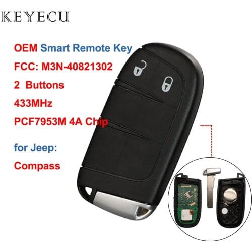 Keyecu OEM Keyless Entry Smart Proximity Remote Key 2B 433MHz 4A Chip for Jeep Compass 2017 2018 2019 2020 FCC: M3N-40821302