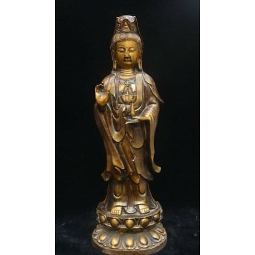 China Bronze Kwan-yin GuanYin Avalokitesvara Bodhisattva Vase Goddess Statue