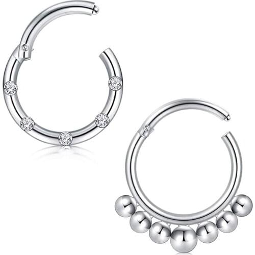 16G 20G Stainless Steel Septum Hoop Nose Rings Fake Nose Piercing Cartilage Rings Clicker CZ Body Piercing Jewelry