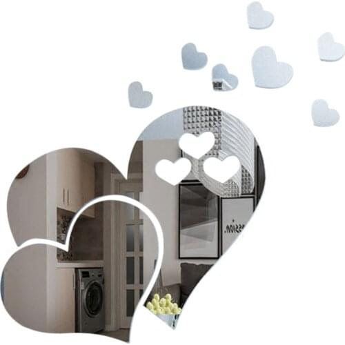 20x17cm Creative 3D Heart-shaped Acrylic Wall Stickers Self-adhesive DIY Home Decors Art Mirror Stickers