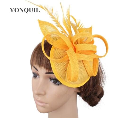 Summer Yellow Bridal Wedding Fascinator Hat Derby Copy Sinamay Hat Headwear Church Hats New Arrival Multicolors Free Shipping