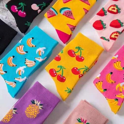 Cute Colorful Fruit Woman Socks Fashion Fun Japanese Korean Harajuku Autumn Winter Cartoon Pictures Good Quality Socks For Lady