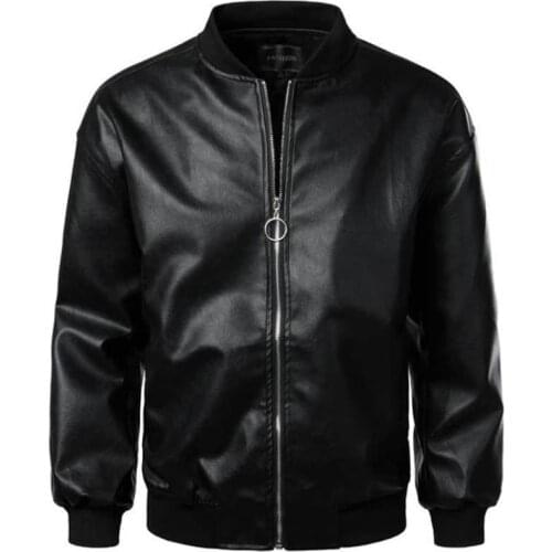 PU mens leather jacket embroidered mens casual leather jacket leather jacket spring and autumn fashion
