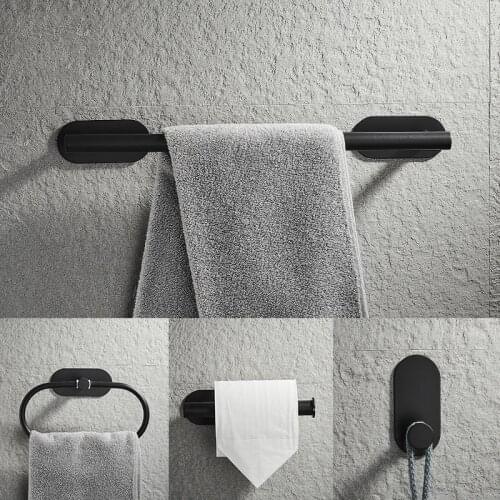 Bathroom Hardware Set Black Robe Hook Towel Bar Toilet Paper Holder Bath Stainless Steel Bathroom Accessories