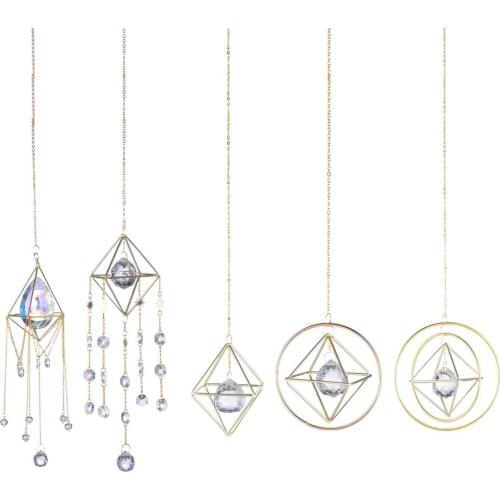 New Hot Crystal Wind Chime Prism Pendant Sun Suncatcher Plated Colorful Beads Hanging Drop For Outdoor Indoor Garden Geometric