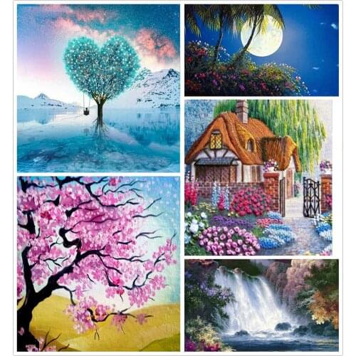 Landscape Heart-Shape Tree 5D Diy Full Square and Round Diamond Painting Embroidery Cross Stitch Kit Wall Art Home Decoration