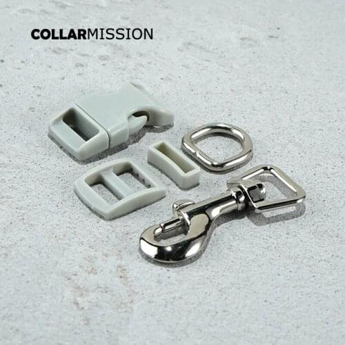 Plastic buckle+Tri-Glid+square keeper+D ring+metal dog clasp/set)4.5 sets of grey 15mm dog leash accessories