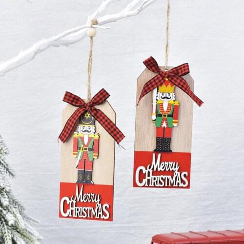 Christmas Decoration Wooden Walnut Soldier Pendant Letter Card Bow Ornament Christmas Decoration for Home Natal Happy New Year