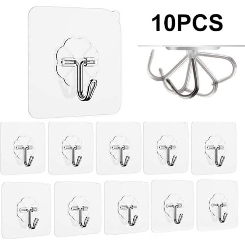 10/20pcs Transparent Adhesive Hooks Utility Strong Self Adhesive Door Wall Hangers Hooks Reusable Seamless Hooks for Bathroom