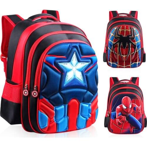 Disney new childrens schoolbag 3D boy cartoon spider man Superman 1-6 grade student schoolbag