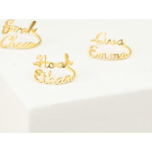 Personlized Two Name Ring Custom Name Ring for Women 18K Gold Stainless Steel Baby Couples Names on Ring Mother Daughter Jewelry