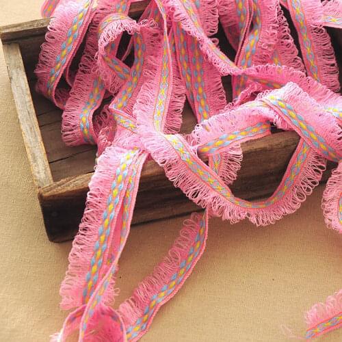 2M Narrow pink Cotton Ethnic Soft Fringe Tassel for Diy Sewing Diy Clothing Curtains Home Accessories Party Decoration handmade