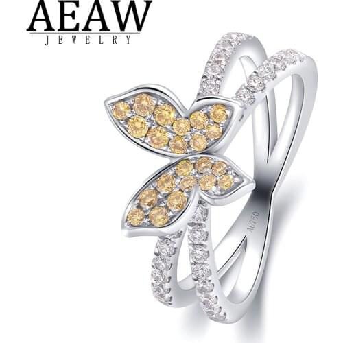 0.69ctw Real Natural Yellow Sapphire and White Moissanite Party Ring Butterfly Style Solid Real 14k White Gold Gift for Lady