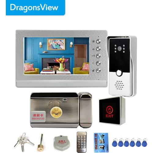 Dragonsview 7 Inch Video Intercom with Lock Video Door Phone Doorbell Camera Exit Unlock Button Day Night Vision Waterproof