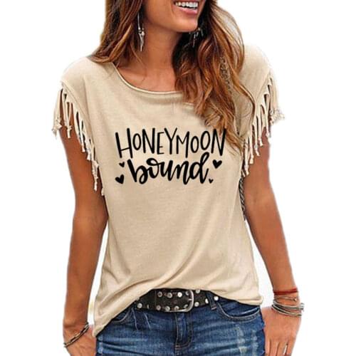 Honeymoon Bound Heart Print Women tshirt Cotton Casual Funny t shirt For Lady Girl Top Tee