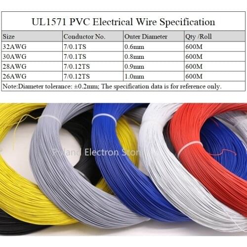 10M 32AWG UL1571 PVC Wire Insulated OFC Tinned Copper Electron Lamp Cable Environmental LED DIY Line Colorful 30V