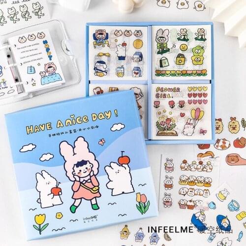100Pcs/box Cute STICKER DIY Scrapbooking Masking Notebook Stickers Cartoon Rabbit Decorative School Office Supplies Decals