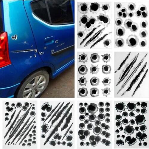 2PCS Halloween car stickers Personality simulation reflective hole bumper sticker scraping car car bullet decals S9K1