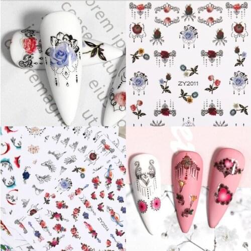 3D Watercolor Ink Plant Flowers Waterproof Back Glue Decals Fashion Nail Art Decorations Stickers Sliders Manicure Accessories