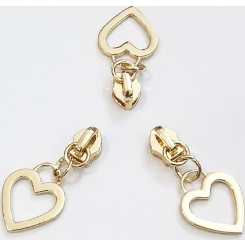 5# 10PCS Heart Shaped Zipper Silders Zipper Pull Nylon Zip For Handbag Backpack Clothing Accessories DIY Sewing Tailor Tool