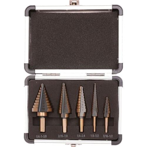 5pcs HSS High Speed Steel Step Drill Bit Cobalt Step Drill Cutter Core Drill Bit Titanium plating Bit Set for Metal Reaming Hole