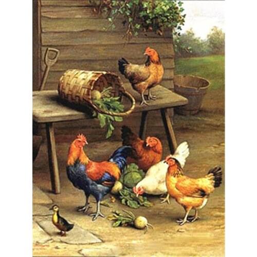 5D Diamond Painting Full Round Drill Rooster Hen Chicken Diamond Embroidery Cross Stitch DIY Mosaic Picture of Rhinestone Decor