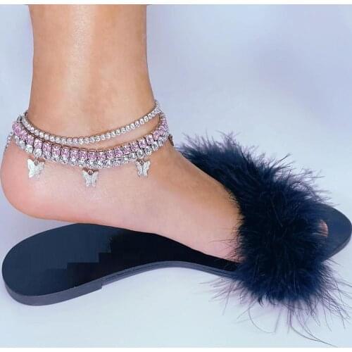 Butterfly charm tennis chain anklet for women iced out bling 5A cubic zirconia 2020 summer fashion leg chains