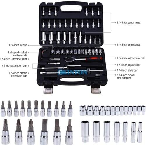 DHL 20Set *53pcs Automobile Motorcycle Repair Tool Case Precision Ratchet Wrench Sleeve Universal Joint Hardware Kit