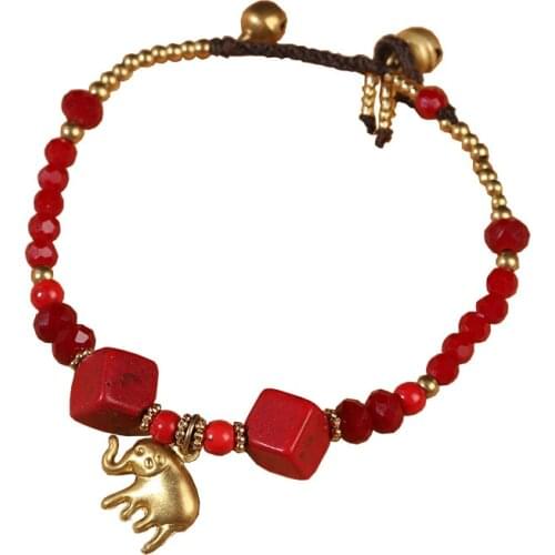 European and American Ethnic Style Fresh and Simple Elephant Copper Bell Women Bracelet Hand-woven Beaded Crystal Female Bangle