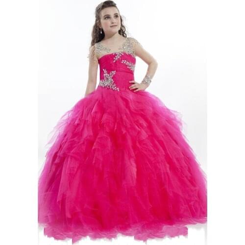 Fushia Tulle Flower Girls Dresses 2020 Girls Pageant Formal Princess Dresses First Communion Dress Kids Wedding Party Dress