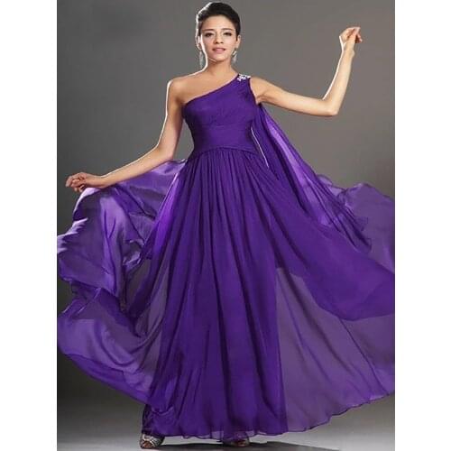 Purple Evening Dresses A-line One-shoulder Chiffon Beaded Long Dubai Saudi Arabic Evening Gown Prom Dresses