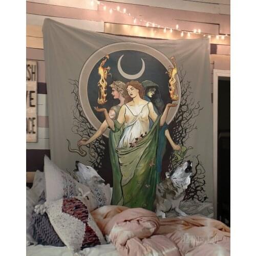 Painted Moon Goddess Art Tapestry Witchy Black And White Gothic