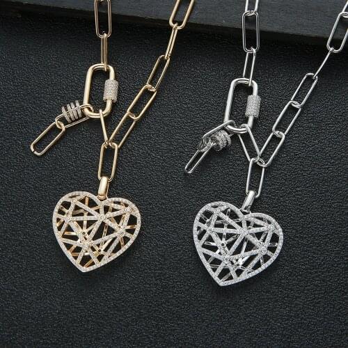 HIBRIDE New Arrivial Golden Love Heart Shape Cone Pendant Luxury Temperament Women Necklace Zirconia Jewelry Wedding Gifts P70