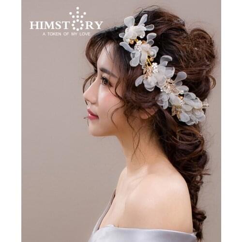 HIMSTORY New Designs Elegance Bride Wedding Hair Accessories Handmade Exquisite Champagne /White Flower Headdress Acessorios