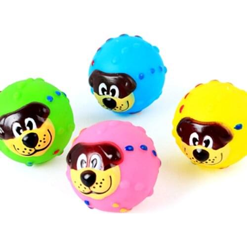Pet TPR Squeaky Ball Toy With Cartoon Dog Face Puppy Interactive Training Supplies durable pet interactive toy Random Color