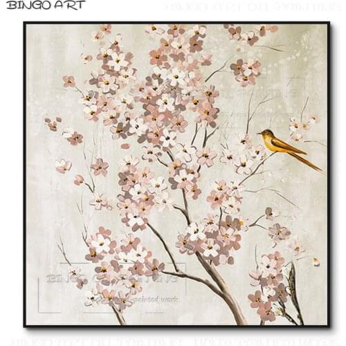 Artist Hand-painted High Quality Fashion Wall Art Lovely Animals Birds Oil Painting on Canvas Cute Bird with Flower Oil Painting