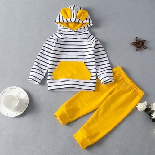 Baby Girl Clothes Set 2 Piece Cotton Striped Patchwork Long Sleeve Hoodies Sweater Tops+solid Trousers Sport Baby Clothes 0-18M