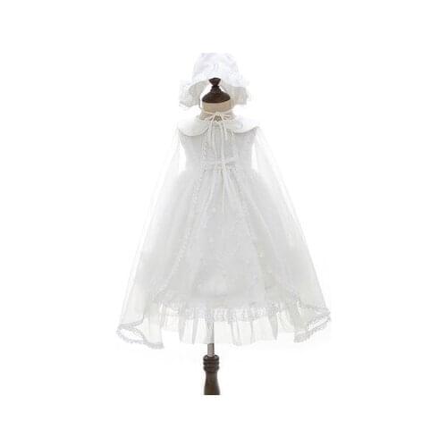 3 Pieces Baby Girl White Dresses Lace Christening Gown Toddler Baptism Dress 1st Birthday for Newborn Party Wedding Dress Infant