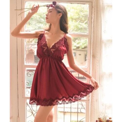 Summer Nightdress Lace Nightwear Satin Sexy Spaghetti Strap Nightshirts Silk Sleepwear Women Nightgowns Sleepshirts