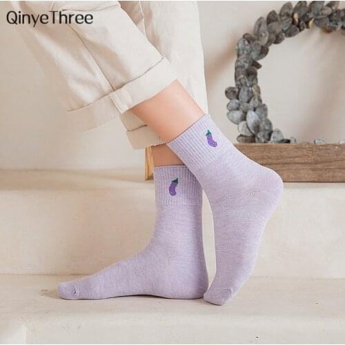 Cute fruit vegetable patterned cotton socks warm soft womens socks Apple Strawberry Watermelon Peaches Banana Pineapple Sokken