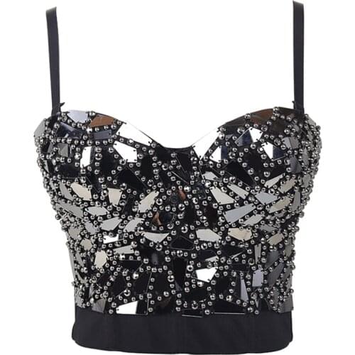 4 Colors Mirror Glasses Clothing American Music Festival Outfit Rave Tops Flash Bra Jazz Dance Costume Women Sexy Brassiere 977