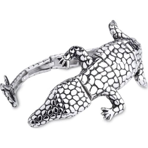 Trendy Lizard Charm Bracelet Bangle Silver Color Never Fade Stainless Steel Animal Lizard Mens BoyS Bracelets Fashion Jewelry