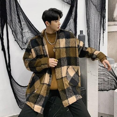 Lattice Mens Loose Coat Plaid Men Autumn Long Sleeve Button Down Vintage Mens Casual Shirt Camicia Uomo