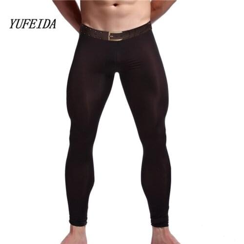 Sexy Men Long Johns Underwear Ice Silk Mesh Transparent Soft Sleepwear Nightwear Sexy Mesh Underwear Long Johns