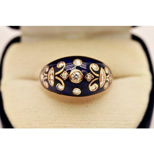 PERFECT VICTORIAN STYLE 8K GOLD ENAMEL AND NATURAL DIAMOND NEW PRETTY RING