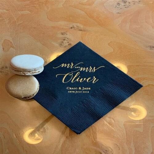 Mr and Mrs Personalized Wedding Napkins | Rehearsal Dinner | Engagement Party | Custom Bar Napkins | Custom Wedding Napkins