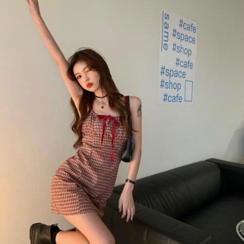 Dresses for Women Plaid Slip Dress for Women Summer Short Skirt Vestido De Mujer Femme Robe