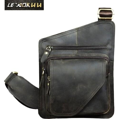 Grey Men Leather Casual Design Waist Pack Chest Sling Bag Gift One Shoulder Bag Fashion Travel Crossbody Bag Daypack Male B214g