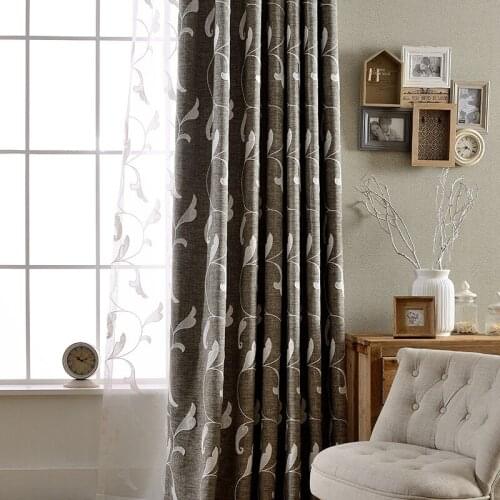 Pastoral style curtains modern and simple leaf printing embroidered fresh new cotton embroidery Curtains for Living Room Bedroom